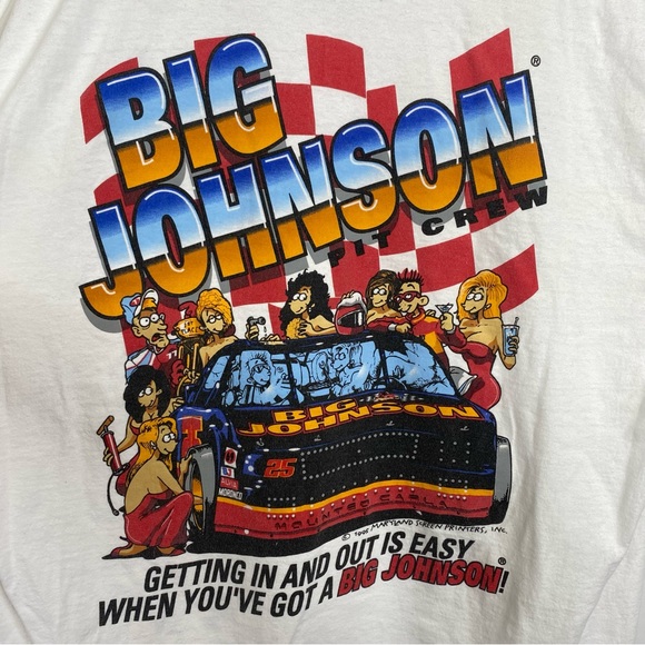 Vintage 1995 Big Johnson XXL Pit Crew Single Stitch Graphic Raunchy T-shirt - Picture 5 of 8